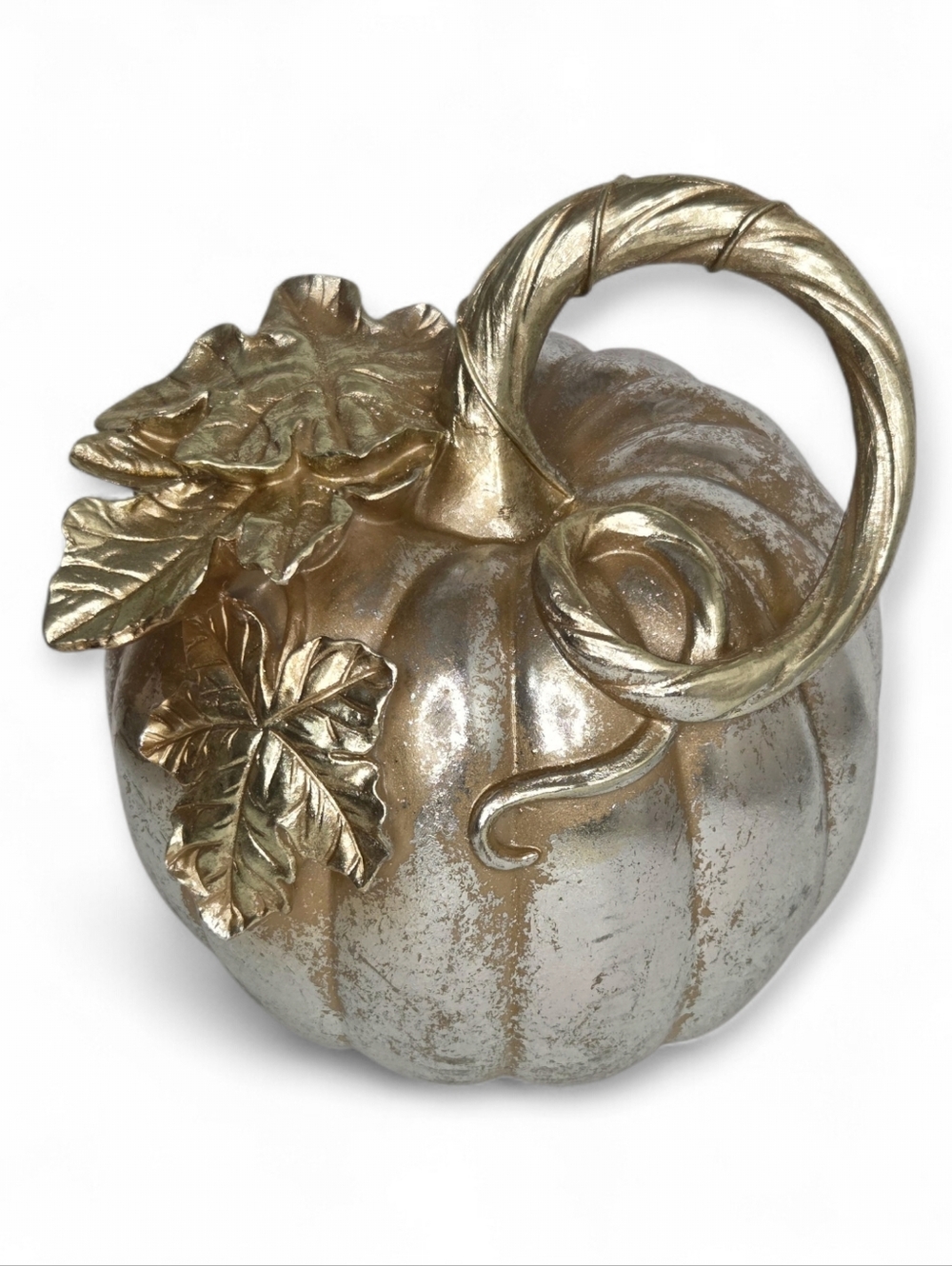 Laura Ashley Silver And Gold Metallic Pumpkin‎ Tabletop Fall Decor Shabby Chic